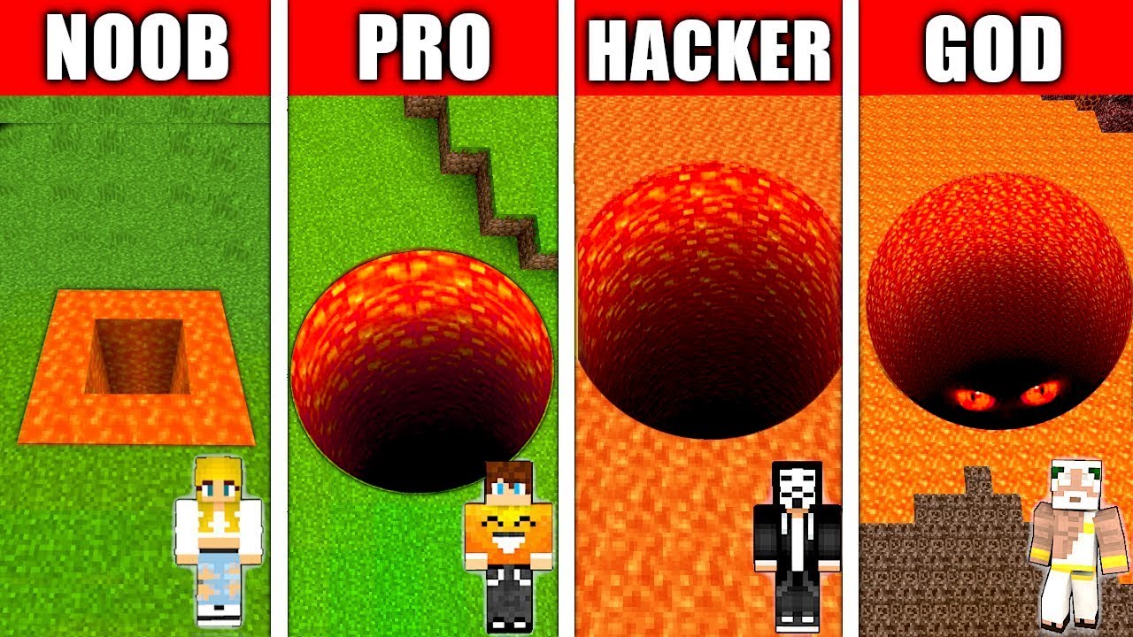 TUNNEL LAWA NOOB vs PRO vs HACKER vs GOD w Minecraft!