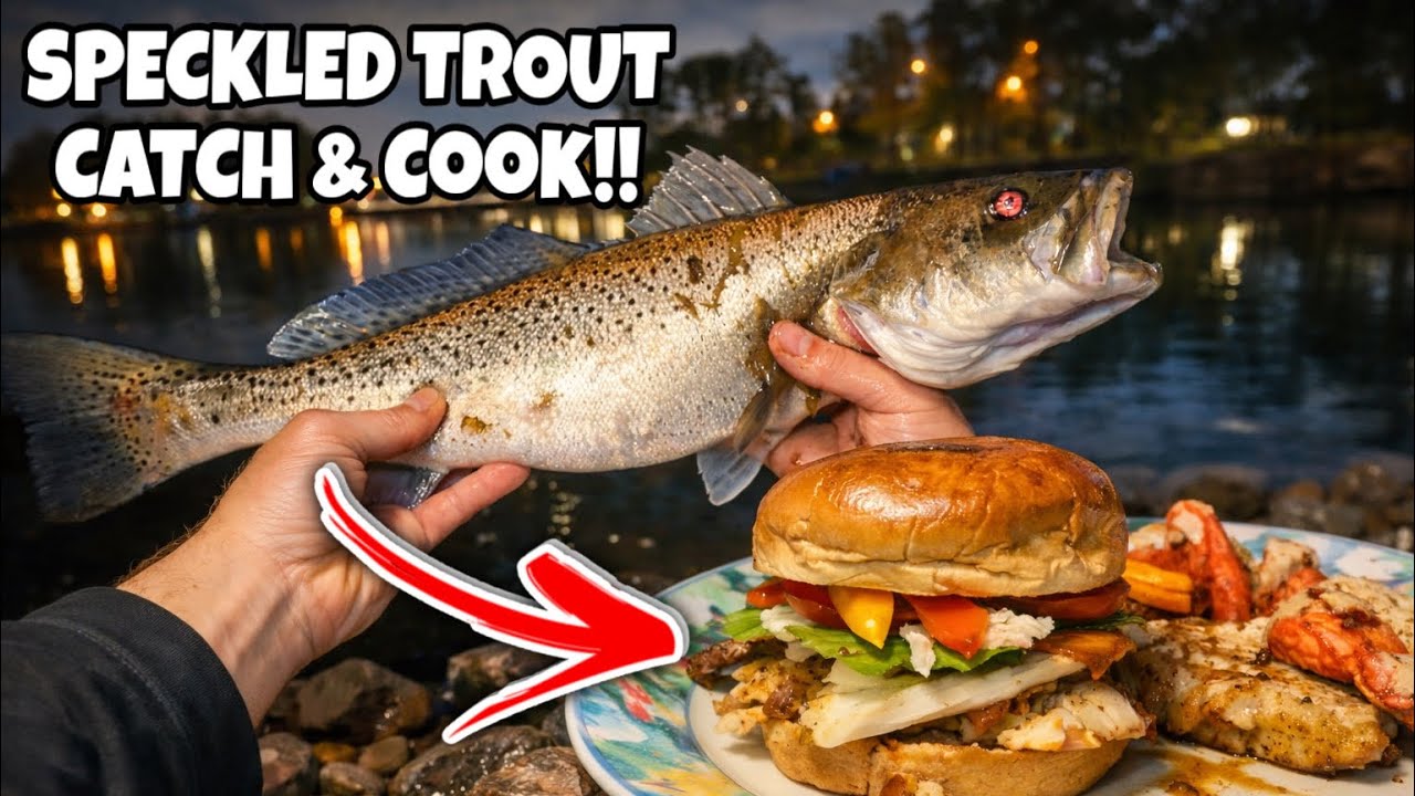 Caught my BIGGEST Speckled Trout EVER!! (River MONSTERS) + Catch and Cook