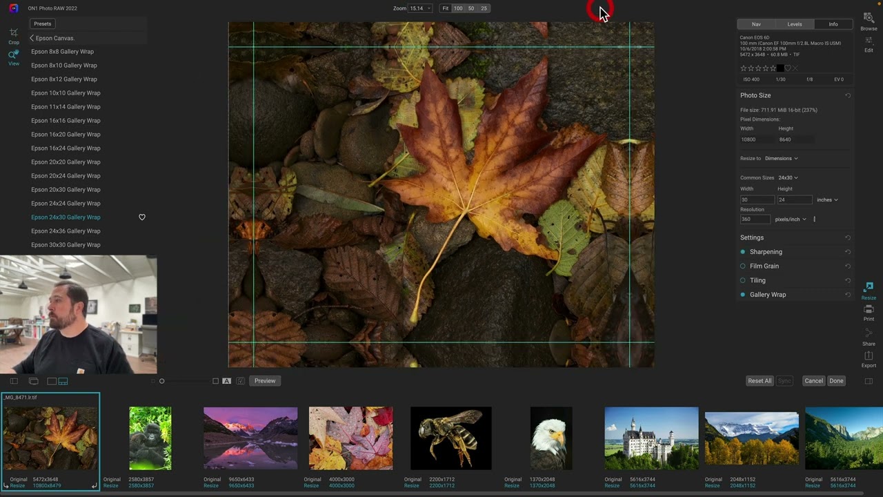 Полностью интегрированная функция ON1 для изменения размера ИИ в Photo RAW