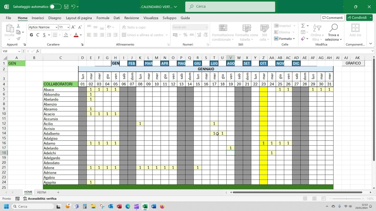Piano Ferie Verticale con Excel