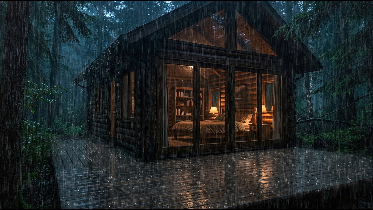 🌧️ Fall Asleep to Heavy Rain Sounds | Rainy Cabin in the Forest