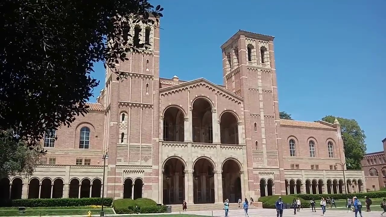 Royce Hall view from Bruin Walk and Powell Library