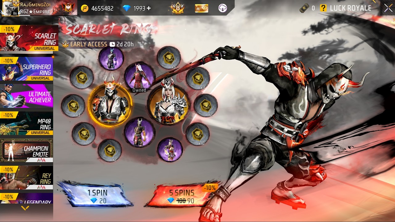 Scarlet Ring 1 Spin Trick 🤩 | Samurai Bundle Return | Free Fire New Event | FF New Event Today 