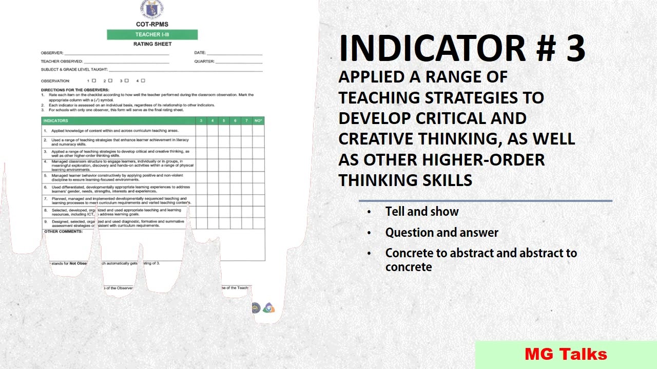 Classroom Observation Indicators SY 2022 - 2023