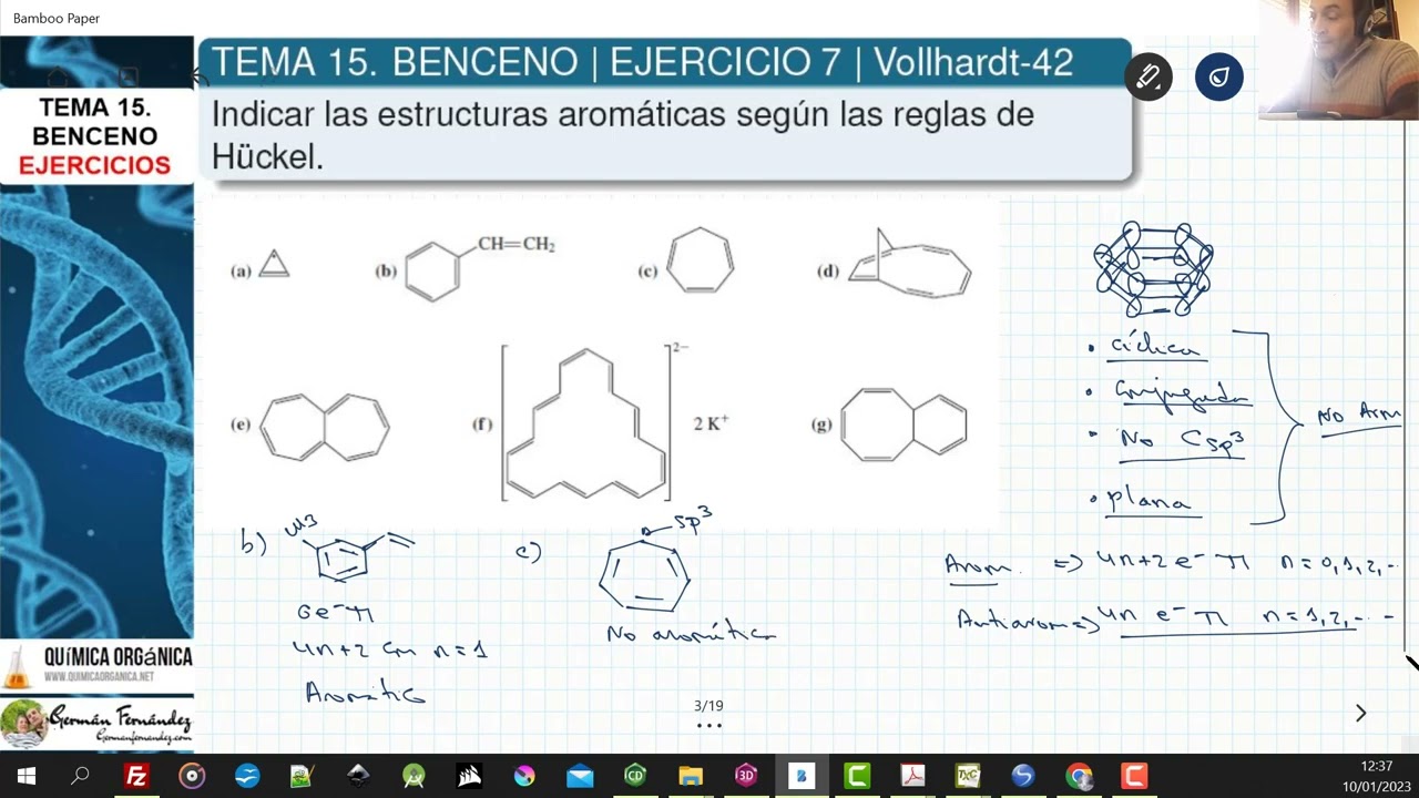 TEMA 15. BENCENO | EJERCICIO 7. AROMATICIDAD Y REGLAS DE HÜCKEL