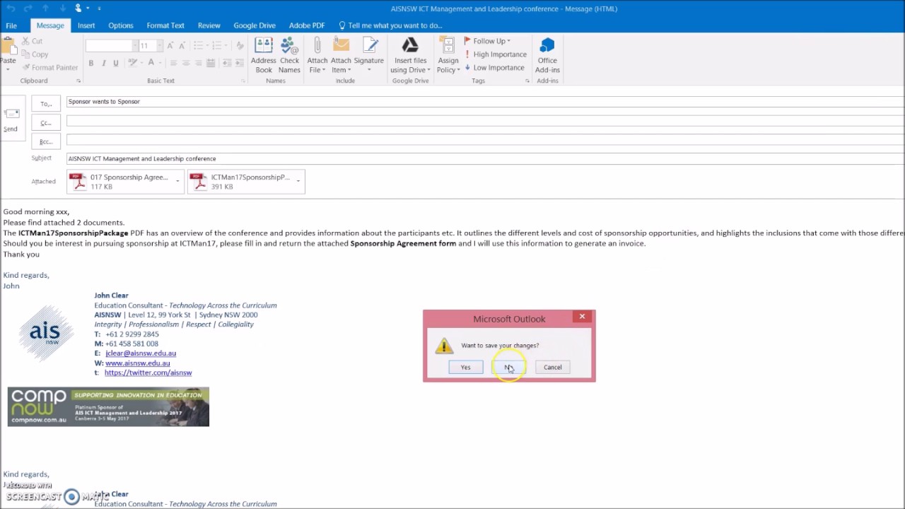Create and use an Outllook email template with attachments