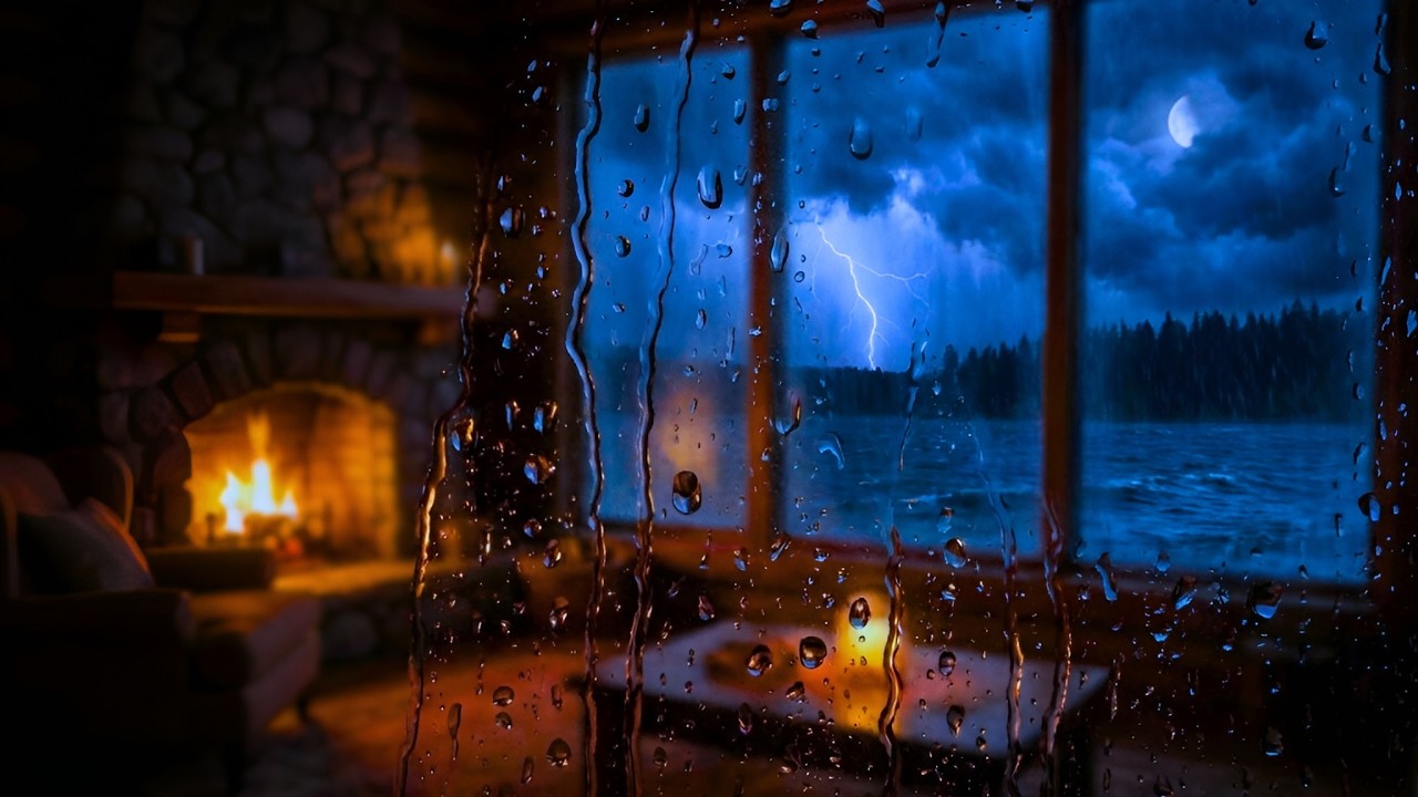 Heavy Rain on Window at Night 🌧️ Thunderstorm Sounds for Deep Sleep (8 Hours)