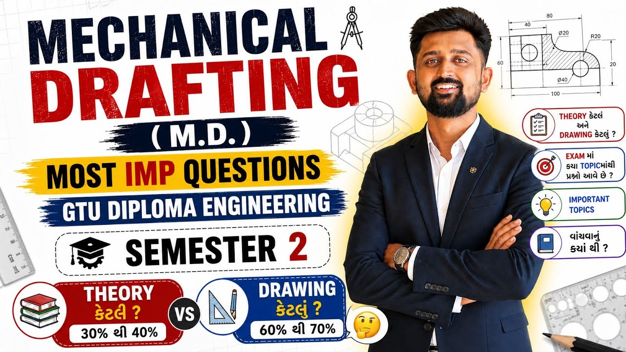 MECHANICAL DRAFTING MOST IMP QUESTIONS | GTU DIPLOMA MECHANICAL ENGINEERING SEM 2 | M.D. MOST IMP