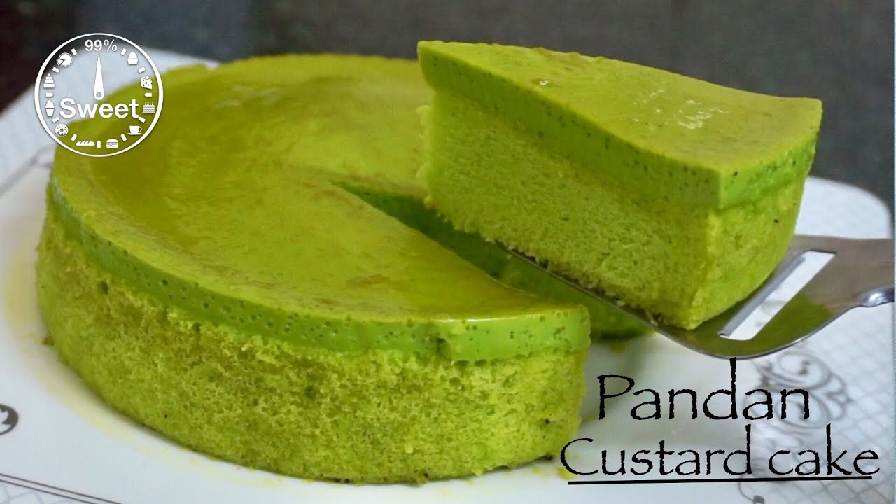 Pandan custard cake recipe/ very soft chiffon cake with fragrant pandan custard above  | sweet 99%