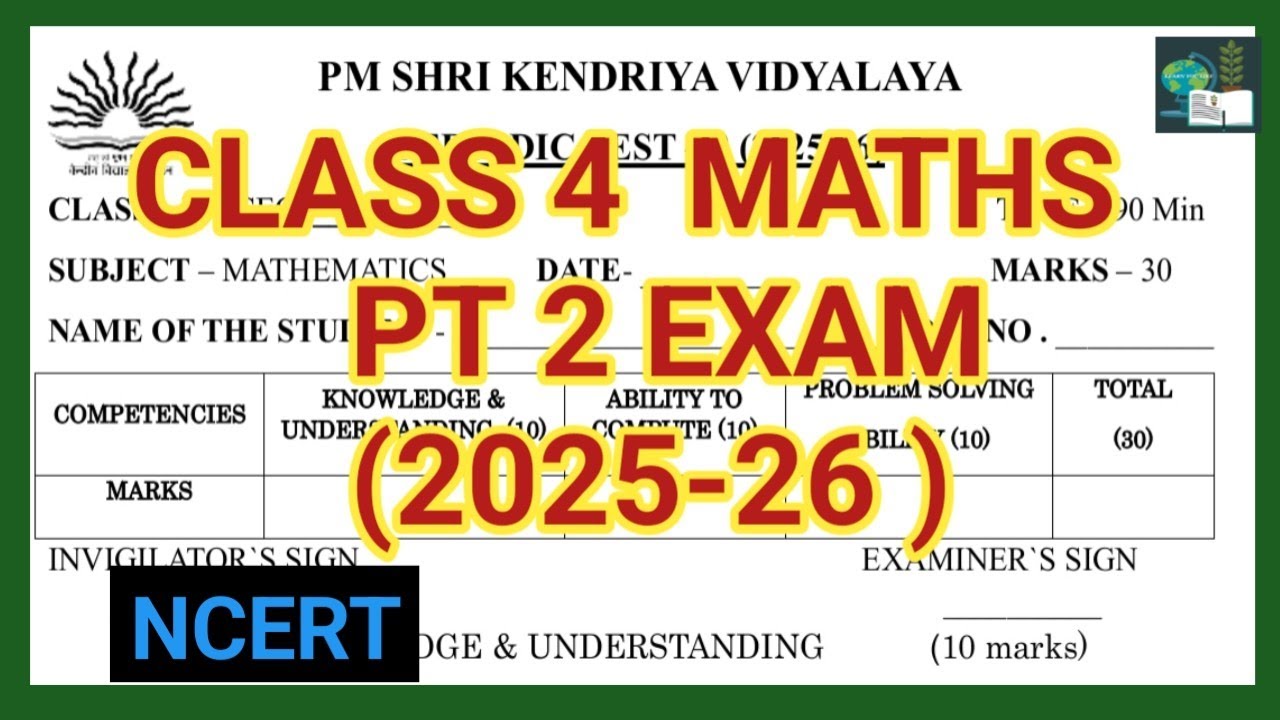 CLASS  4 MATHS PT 2 EXAM  SAMPLE PAPER 2025-26 |NCERT 