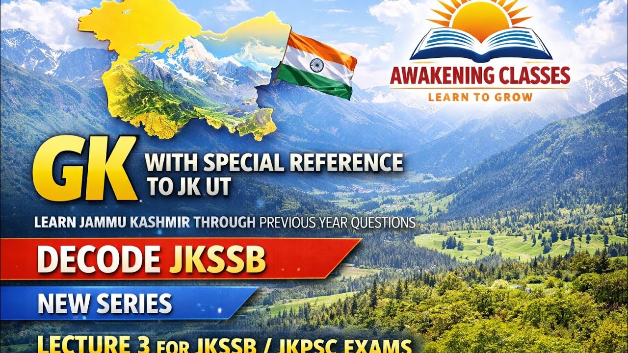 JAMMU KASHMIR | PREVIOUS YEAR QUESTIONS |LECTURE 3|JKSSB |