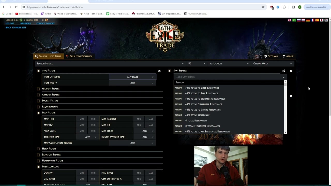 Trading in Path of exile using search strings
