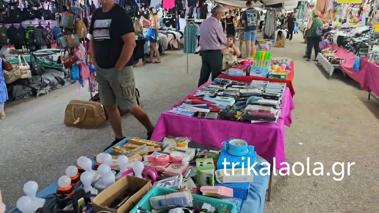 Καλαμπάκα παζάρι ετήσια εμποροπανήγυρη Αϊ Λιος εμπορεύματα παιχνίδια σουβλάκια χαλβάδες Τρ 22-7-2025