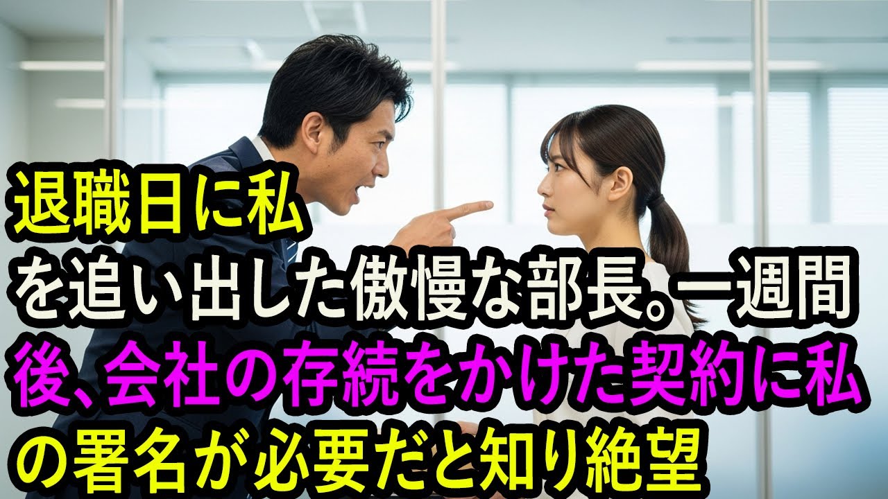 退職日に私を追い出した傲慢な部長。一週間後、会社の存続をかけた契約に私の署名が必要だと知り絶望