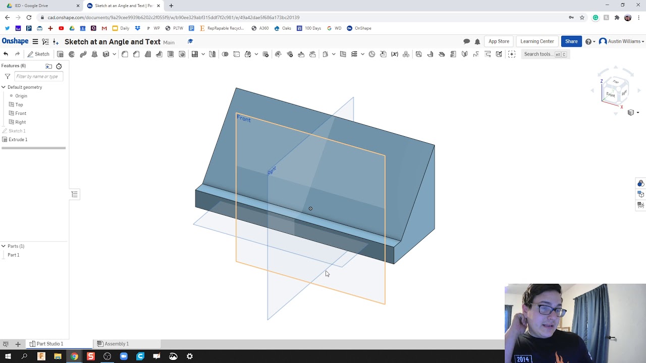 Плоскости под углом, текст и удаление — 7-й день из 100 путешествий OnShape