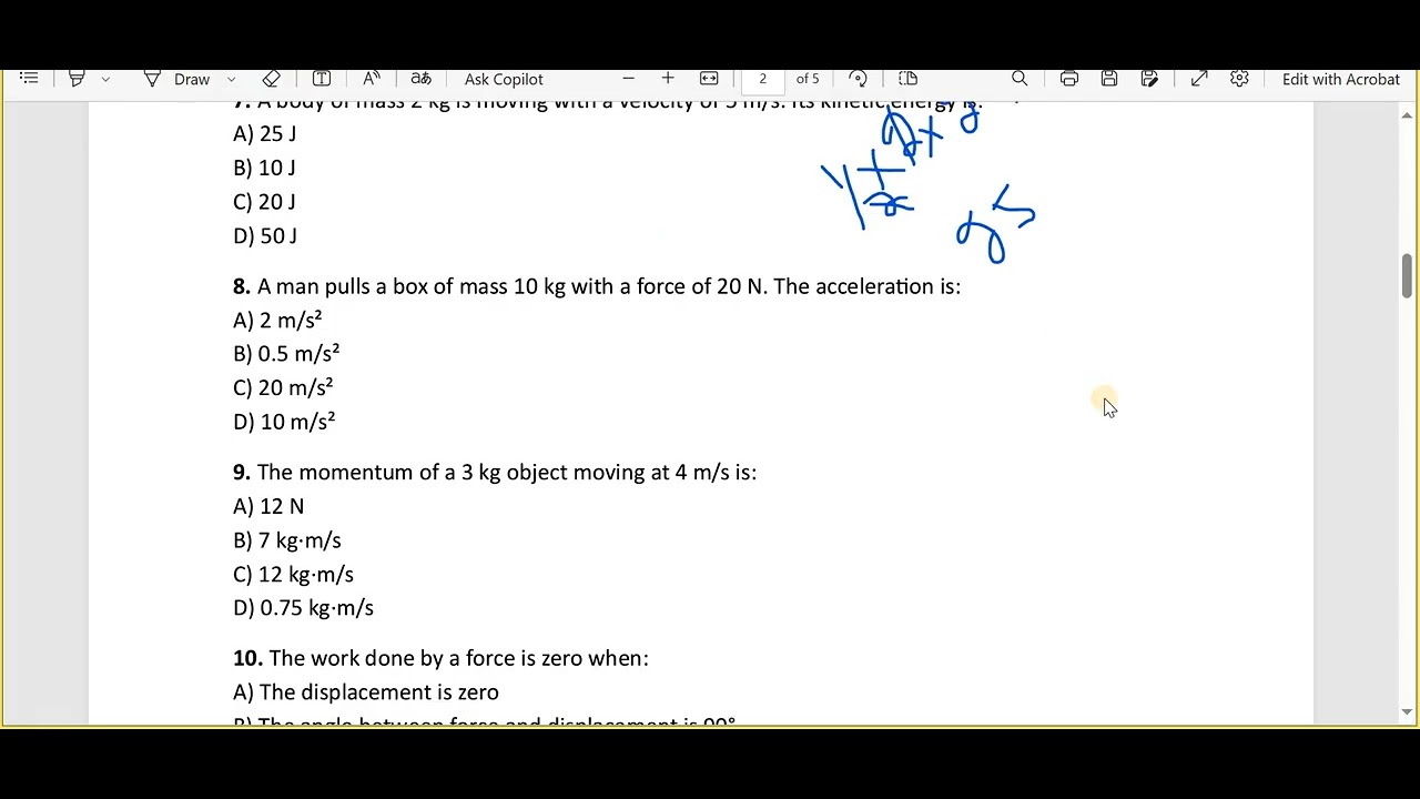Mechanics Kinematics| Newton’s Laws| Work | Energy| Power| Circular Motion|  Linear Momentum MCQS