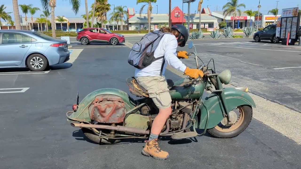 1947 Indian Chief Start Up and Run Vintage Bike OC