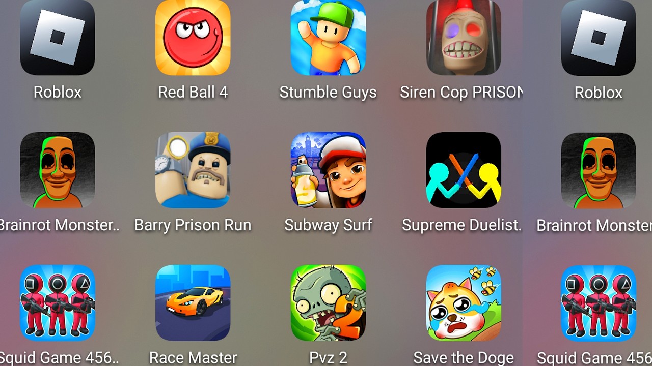 Roblox,Squid Game,Spranky Survival,BARRY'S PRISON RUN,Save The Doge,Ball Run 2048,Stumble Guys......