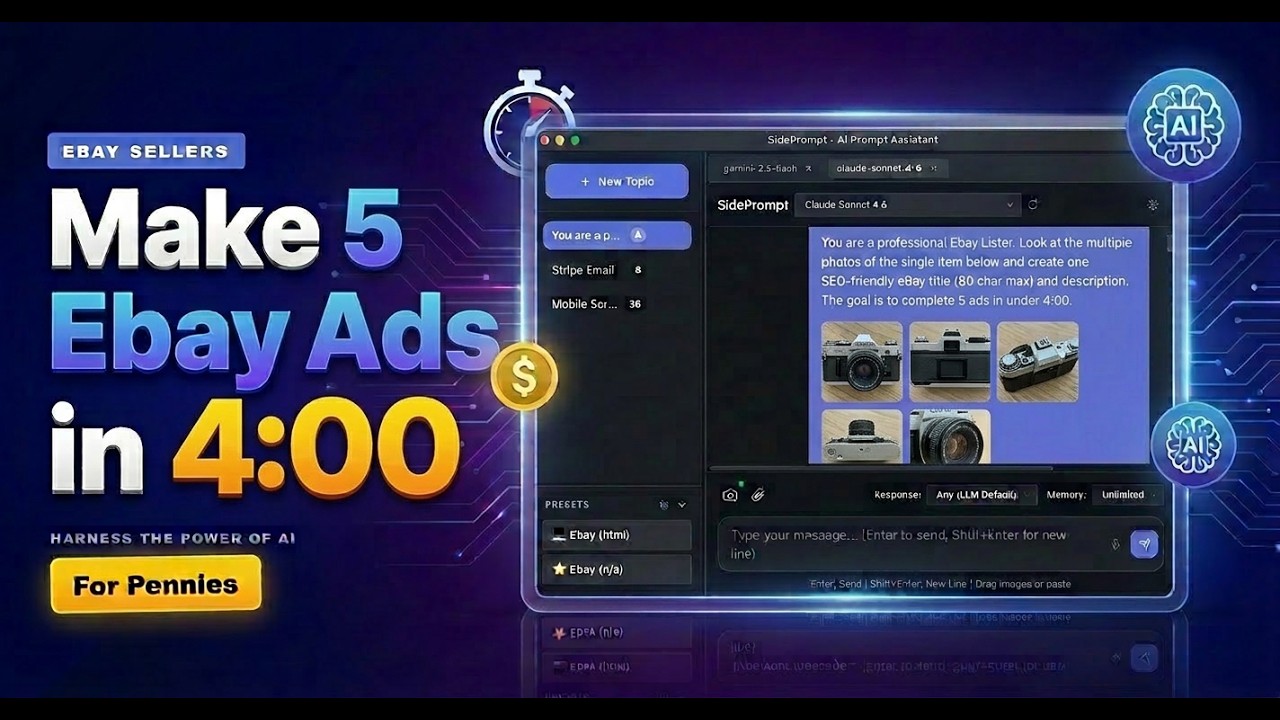 🔥 5 eBay Ads in 4 Minutes?! | SidePrompt AI + Gemini eBay Listing Speed Test | 7 Day Free Trial