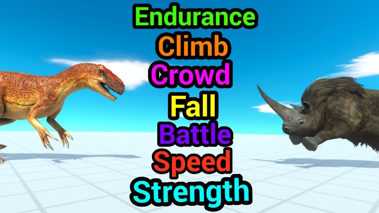Battle ability Allosaurus vs woolly Rhino Animal Revolt Battle Simulator