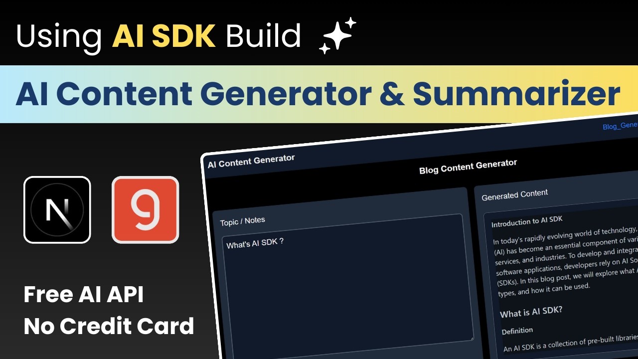 Build an AI Content Generator & Summarizer with Vercel AI SDK + Next.js + Groq (Free API) | Hindi