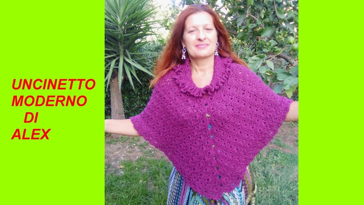 PONCHO A VENTAGLI COLLO PUNTO PELLICCIA TUTORIAL uncinetto