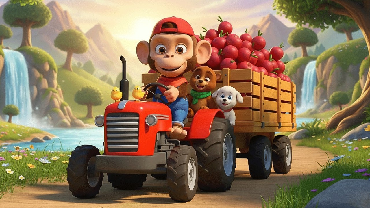 🚜🐵 Monkey Farmer Repairs Tractor and Harvests Radishes, Cabbages&ndash; Farm Life | Funny Monkey Kids!