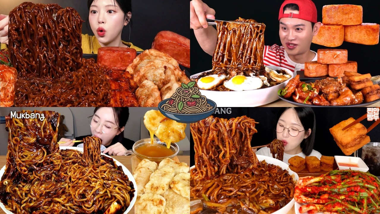 Mukbangers eating Jajangmyeon 😱⚫| Black Bean Noodles Mukbang Compilation!
