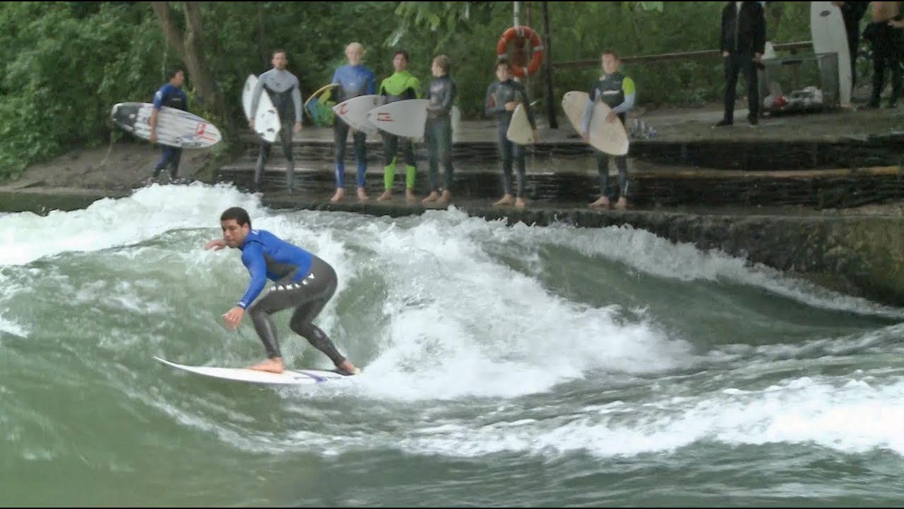 Surfing a Creek in Munich with Gabriel Medina and Adriano de Souza