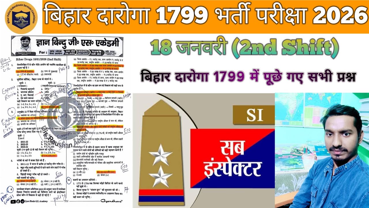 Bihar Daroga Exam Paper 18 Jan. 2026 (2nd shift)