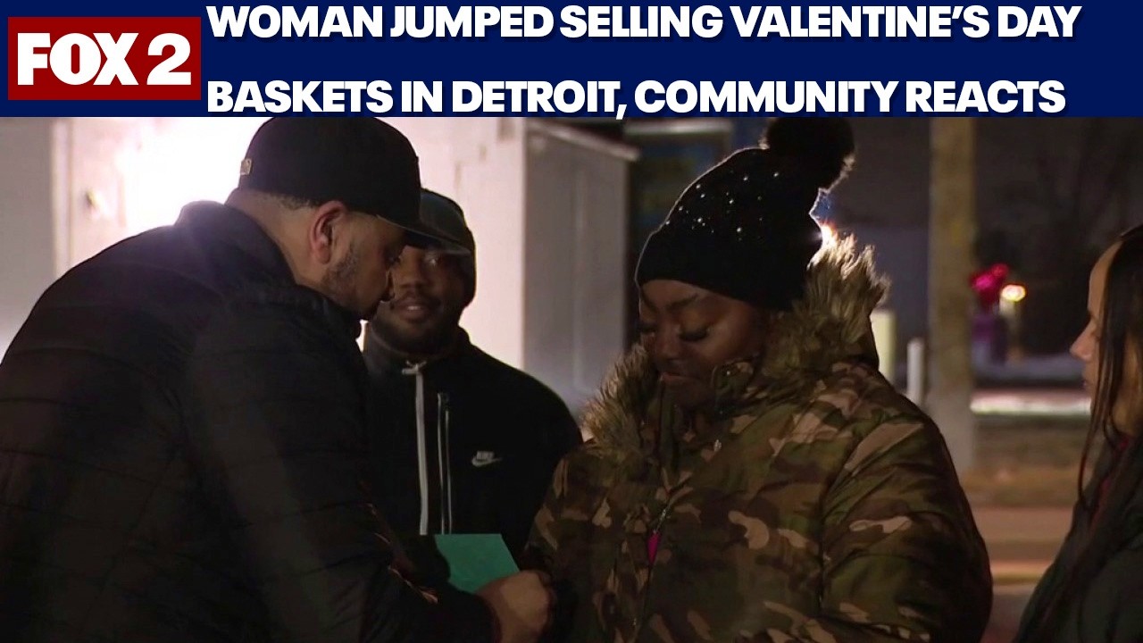 Woman jumped in Detroit while selling Valentine's Day baskets