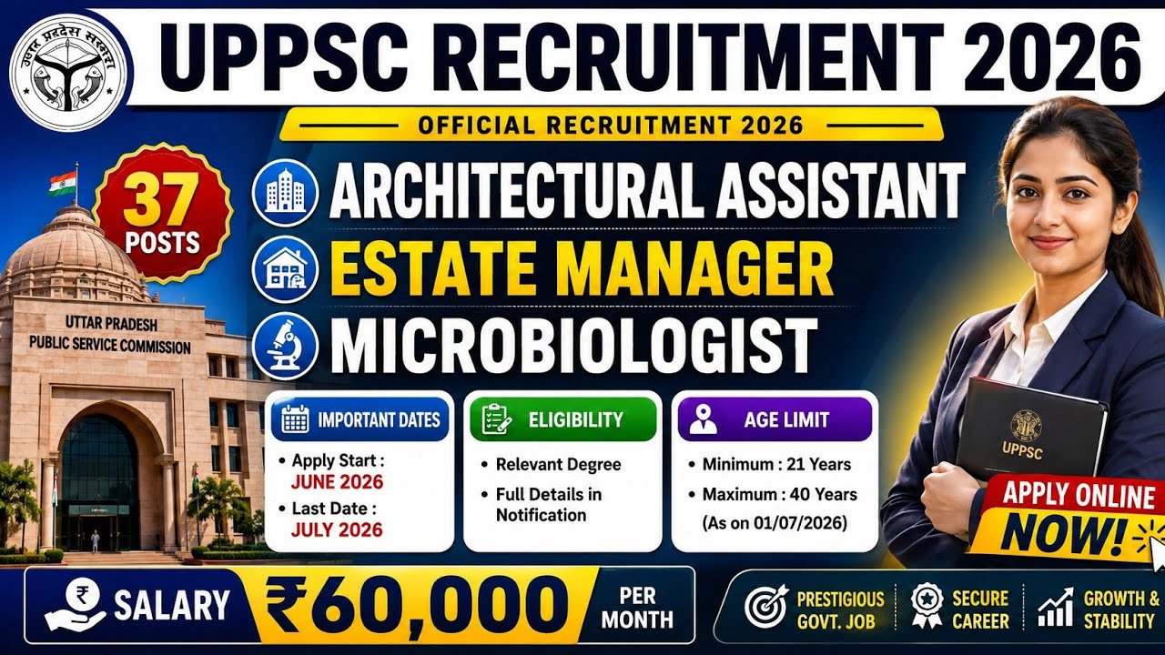 UPPSC Recruitment 2026 | Architectural Assistant, Estate Manager, Microbiologist | Online Form 2026
