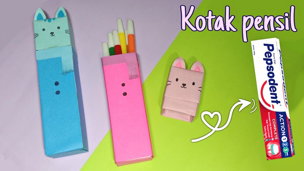 Cara membuat kotak pensil dari kardus bekas pasta gigi | How to make paper pencil box and pen holder