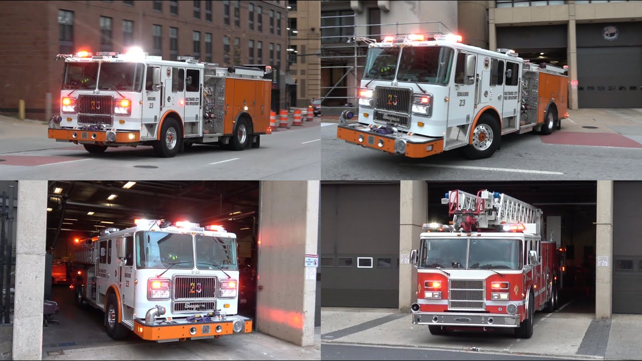 BCFD Engine 23 and Truck 10 Responding from Steadman Fire Station - Baltimore City Fire Department