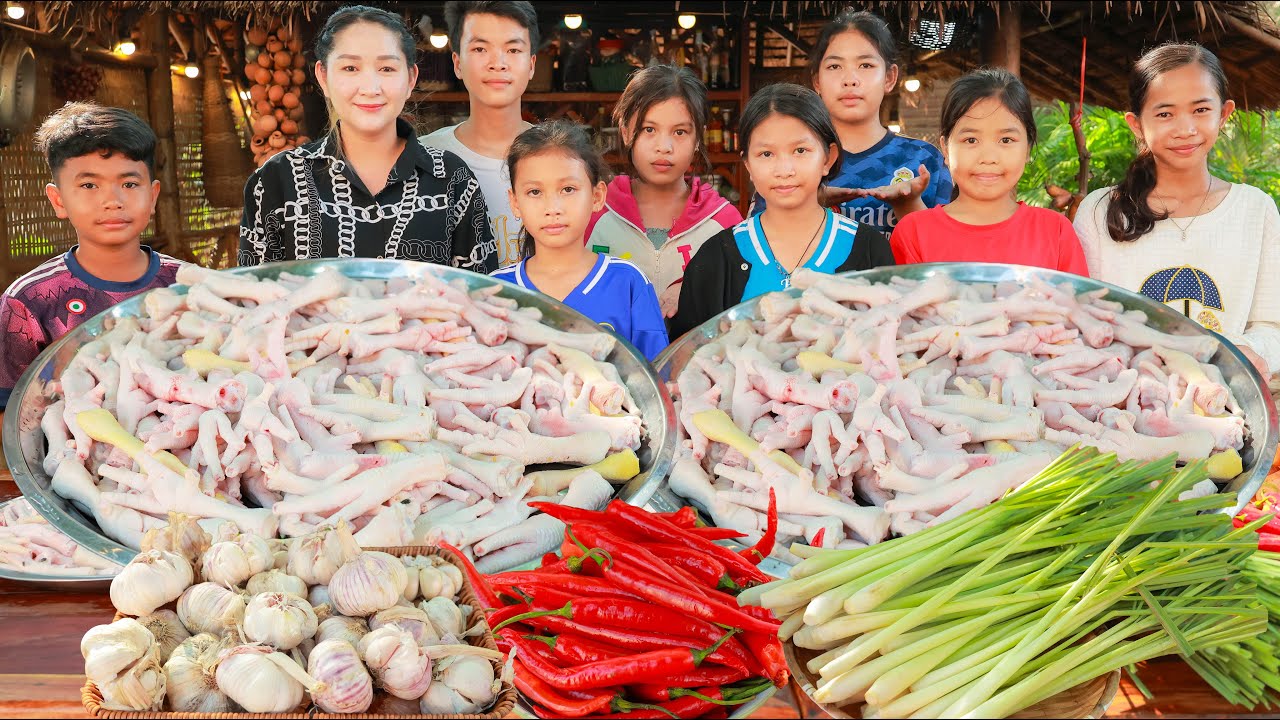10kg of chicken feet cook and eat with students after school | Cooking with Sros vlogs