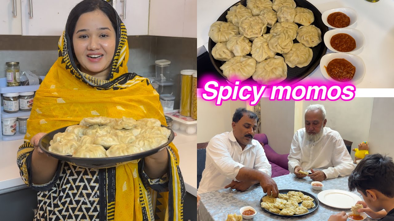 1st time momos bnae | spicy momos recipe | Sitara Yaseen vlog