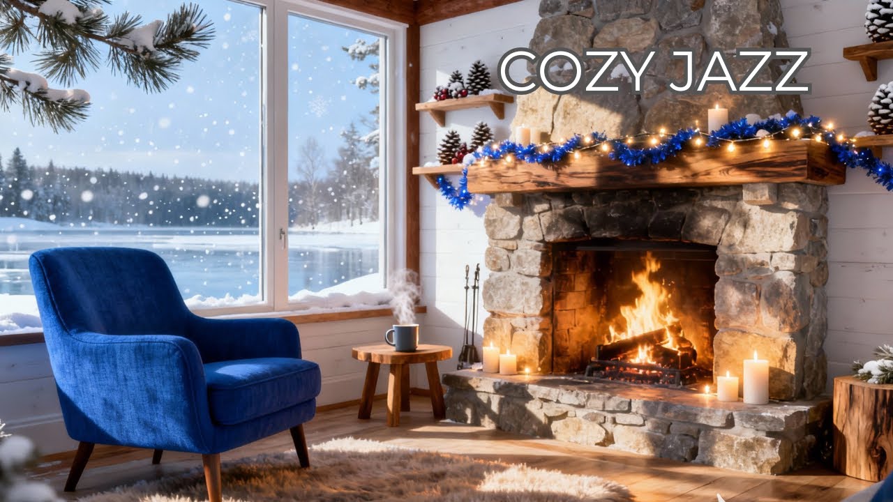 1 Hour Cozy Jazz ☕ Warm Cabin Music with Soft Snow Ambience