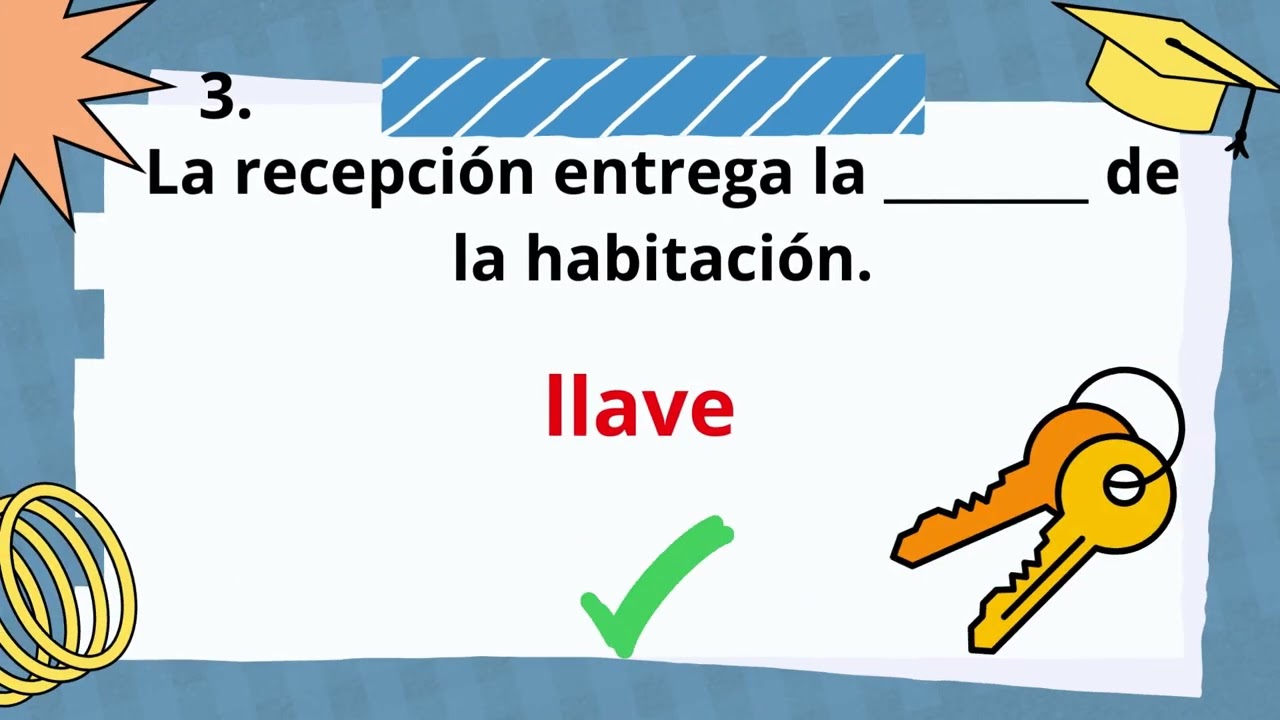 Trivia Vocabulario Sustantivos En la recepción de un hotel A1-A2 👦🏻👩📚⏰🏆 #spanishvocabulary #hotel