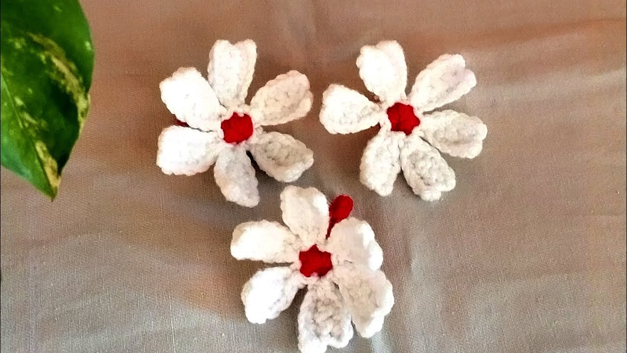 কুশিকাটার শিউলি ফুল বানানোর নিয়ম how to crochet night Jasmine flower