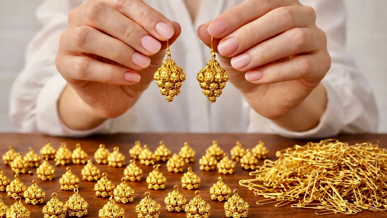 How to Make Trendy Gold Earrings at Home🍇 (Beginner to Pro)