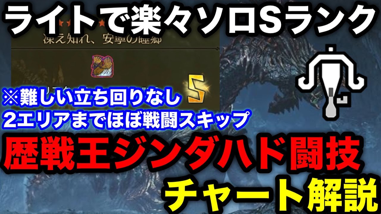 【モンハンワイルズ】ガチ戦闘ほぼなし！確定落石と2エリアまでハメで楽々Sランク！ライトボウガンソロ歴戦王ジンダハド闘技大会Sランクチャート解説【フリーチャレンジクエスト/凍え知れ安寧の睡郷】