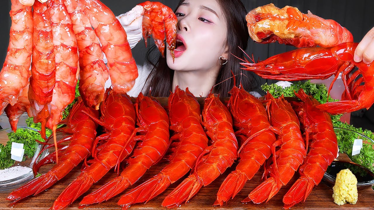 ASMR MUKBANG |  САМЫЕ дорогие креветки в мире 🦐 Гигантские красные креветки ★ Креветки карабинеро!