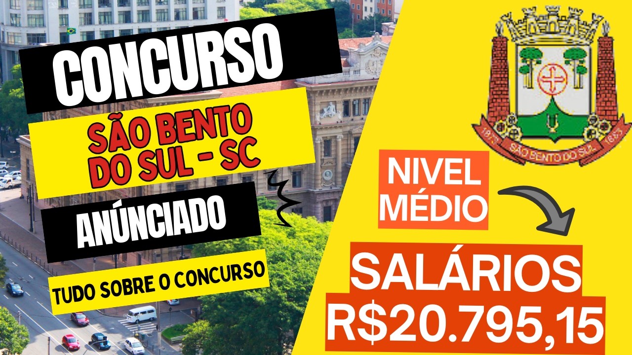 Concurso São Bento do Sul SC 2026: salários de até R$ 20.795