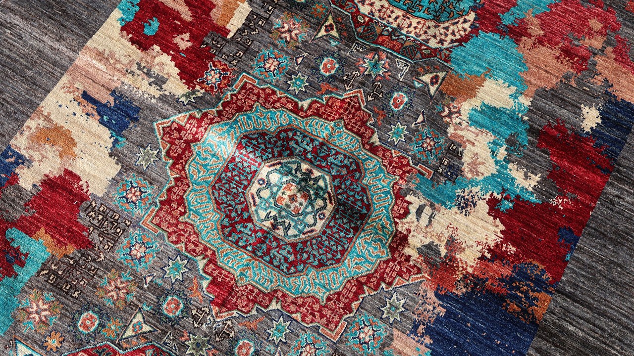 6x8 Dark Gray Abstract Mamluk Rug – Hand-Knotted in Maymana