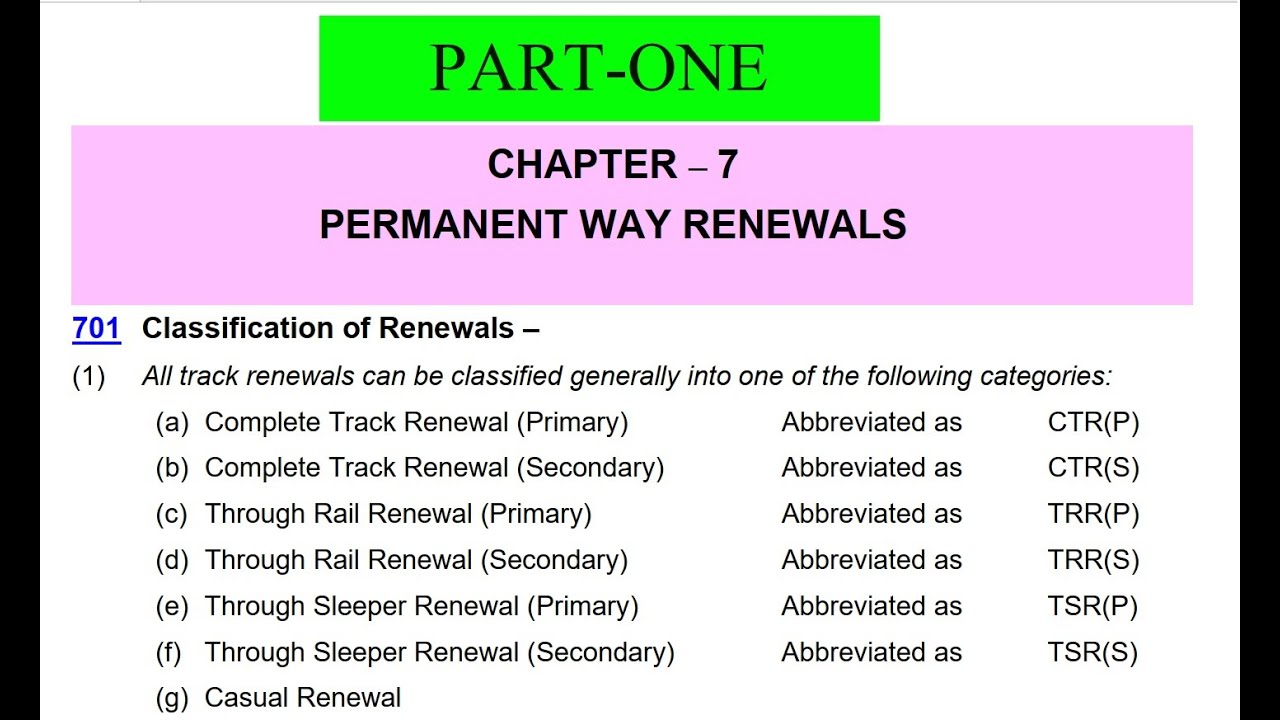 IRPWM CH 7 | PART 1   PERMANENT WAY RENEWALS | #ertrivendrakumar