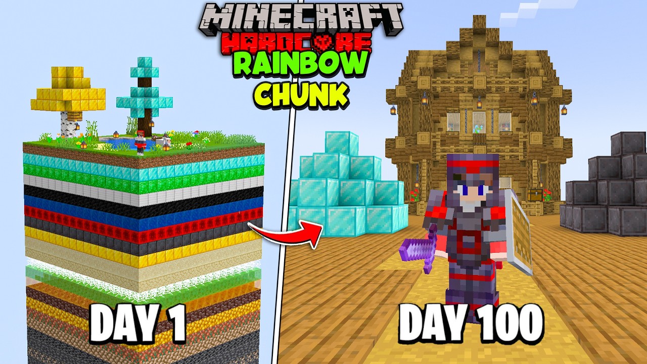 I Survived 100 Days on RAINBOW CHUNK in Minecraft Hardcore (HINDI)