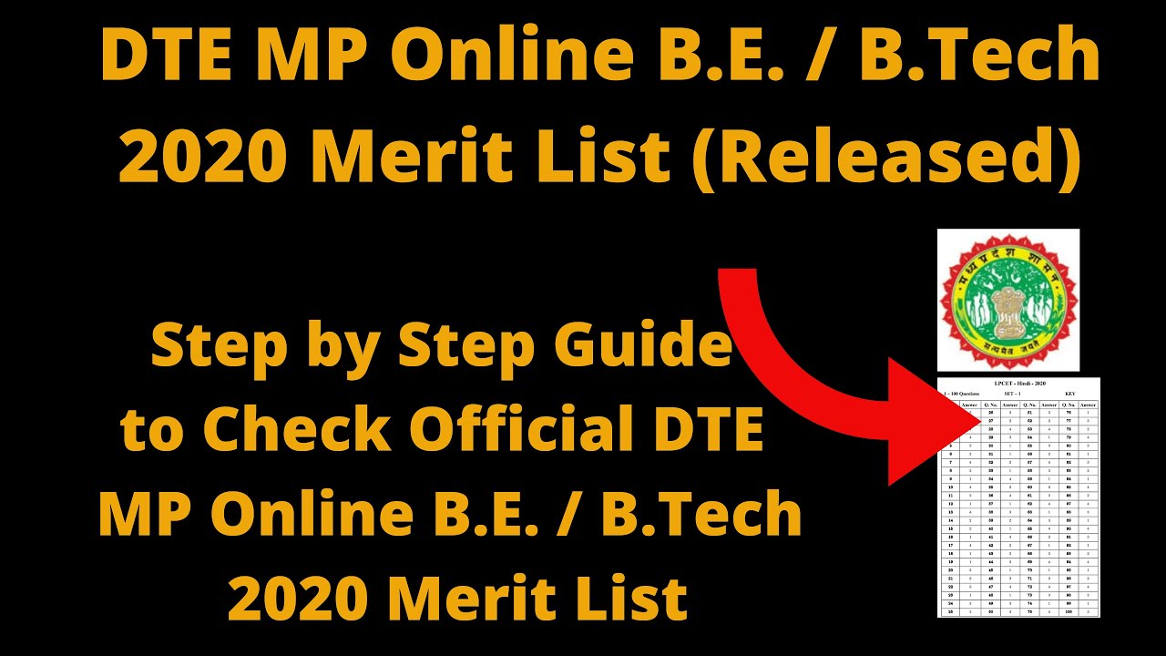DTE MP Online B.E. / B.Tech 2020 Merit List (Released) - How to Check B.E. / B.Tech 2020 Merit List