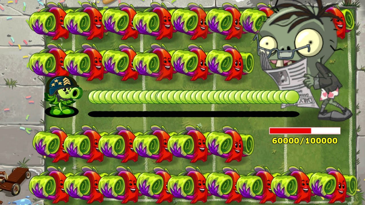 PVZ 2 100 Plants Max Level Vs GIGA Big Brainz Newspaper Zombie - Plants Vs Zombies 2