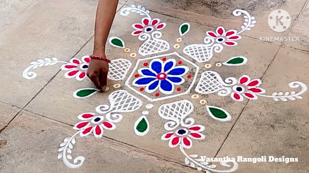 Beginner's Easy Flower 🌼 🌸 Rangoli//Simple and Easy Festival Rangoli//3*2 dots SimpleTrendy Muggulu 