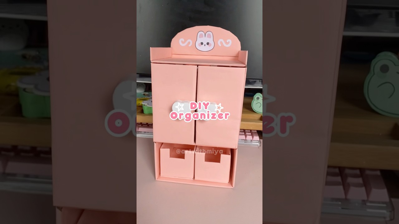 DIY 4-Tier Organizer! 🐰🎀💗 #cardboardcraft #diyorganizers #diydeskdecor #diyideas #kawaiidiy